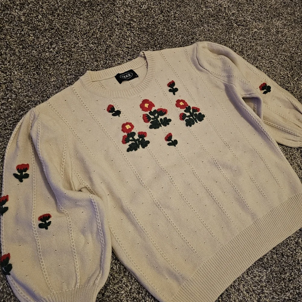 Cider Floral Pattern Embroidered Knit Long Sleeve SZ L - Picture 4 of 14